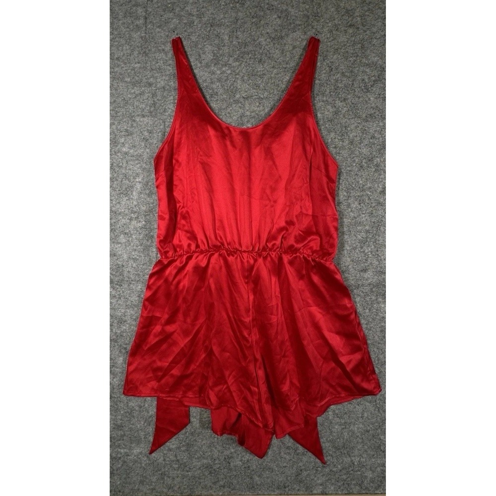 Victorias Secret Sleep Satin Bow-Back Sleeveless Short Pajama Romper Red, size S